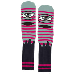 TM Sect Eye Stripe Crew Socks-Navy/Pink/Turquoise